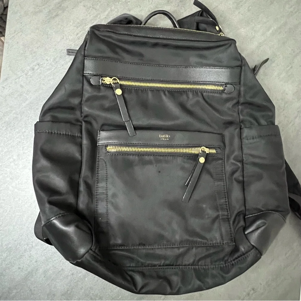 Tutilo New York Boost Black Nylon Leather‎ Backpack School Laptop Bag Travel